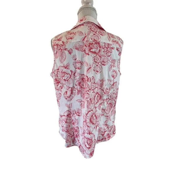 Charter Club Tailored Fit Button Up Tank Plus Size 16 Pink White Floral Pattern - Picture 3 of 8